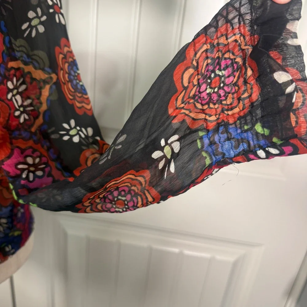 Desigual Floral Sheer Blouse Womens Size M Multicolor Chiffon Boho Graphic Art - Picture 5 of 13